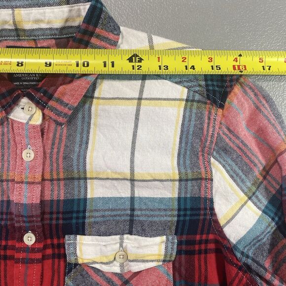 AMERICAN EAGLE Plaid Flannel Shirt Favorite Fit Long Sleeve Womens L Red Blue - Picture 5 of 11